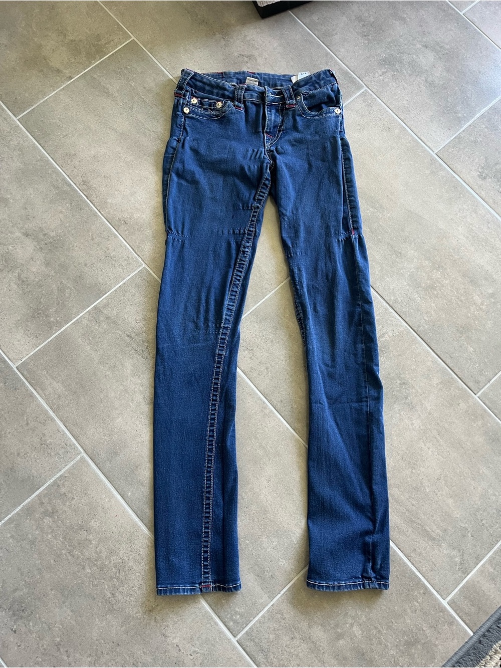 True Religion Women's Indigo Skinny Jeans w/ Red Stitching Good Condition